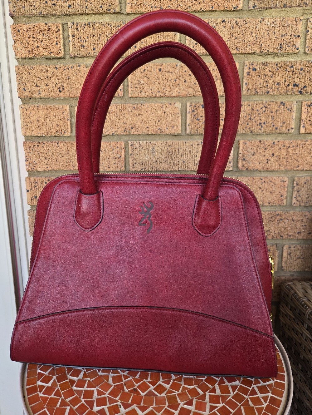 Browning Concealed Carry Satchel Purse Wine Red Gold Hardware
